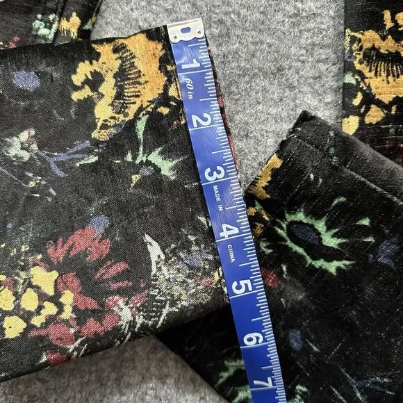 Free People Velvet Skinny Pant 12 Black Floral Print Retro Zip Pockets Mid Rise - Picture 14 of 14